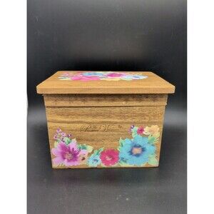 Pioneer Woman Breezy Blossom Acacia Wood Recipe Card Box With Cards Cottage